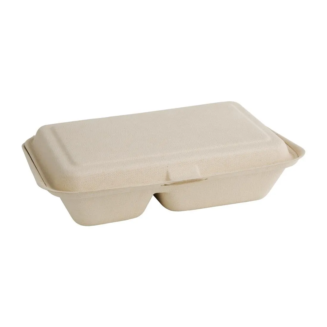 Krabice s 2 oddeleniami s pantovým vekom z kompostovateľného prírodného bagasu 253 mm - Balenie 200