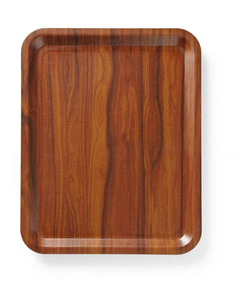 Obdĺžnikový servírovací podnos s protišmykovým povrchom, laminovaný mahagón - 460 x 360 mm
