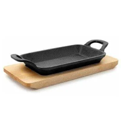 Mini Plancha gril s hladkou povrchovou úpravou a drevenou základňou - 22,5 x 10 cm