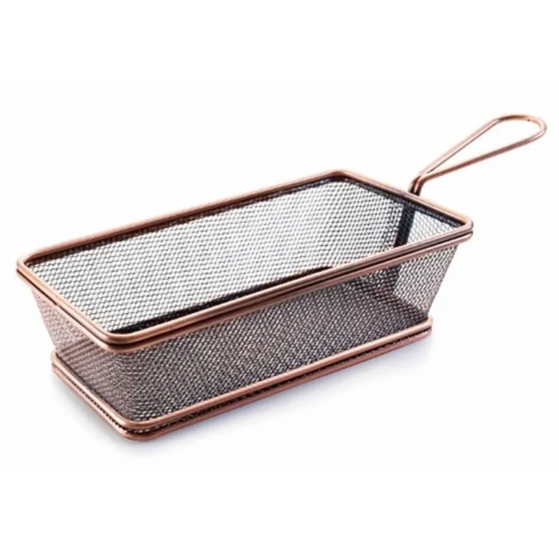 Obdĺžnikový košík z nerezu s bronzovou rukoväťou - 21 x 11 cm