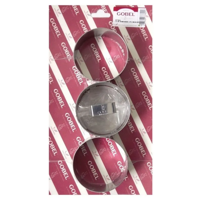 Cercle à Mousse en Inox avec Poussoir - Ø 75 mm - Lot de 3