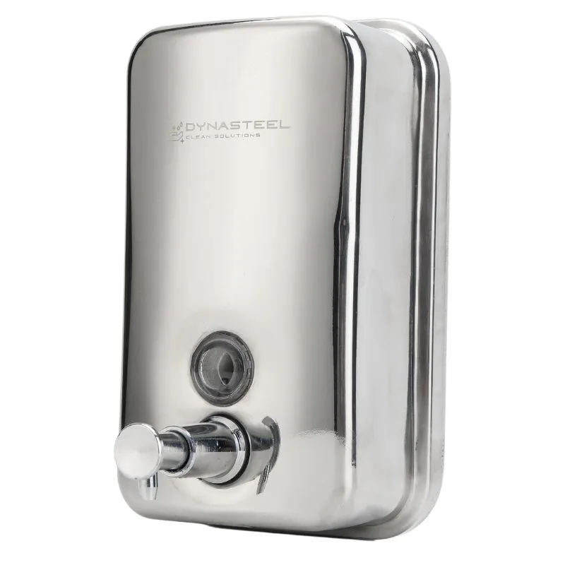 Nástenný dávkovač mydla Inox AISI 304 800 ml, tlačidlo, ukazovateľ hladiny, sanitárne CHR