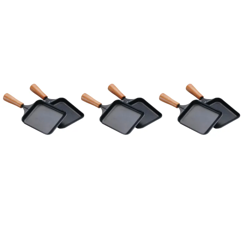 Sada 6 obdĺžnikových panvíc zo drevá pre raclette.
