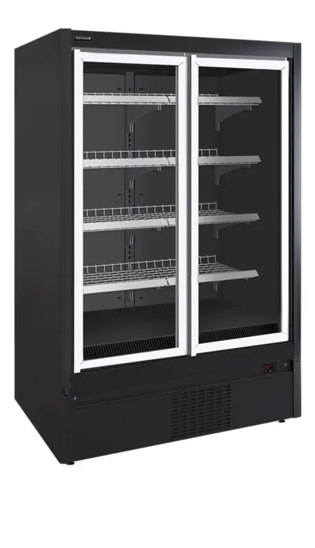 Negatívna čierna chladiaca vitrína do supermarketu - 2 dvere - 850 L