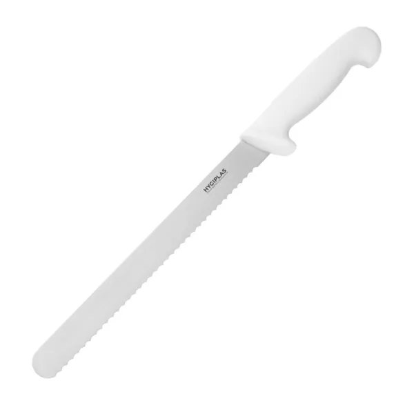 Nôž na krájanie biely - zubatá čepeľ 25,5 cm