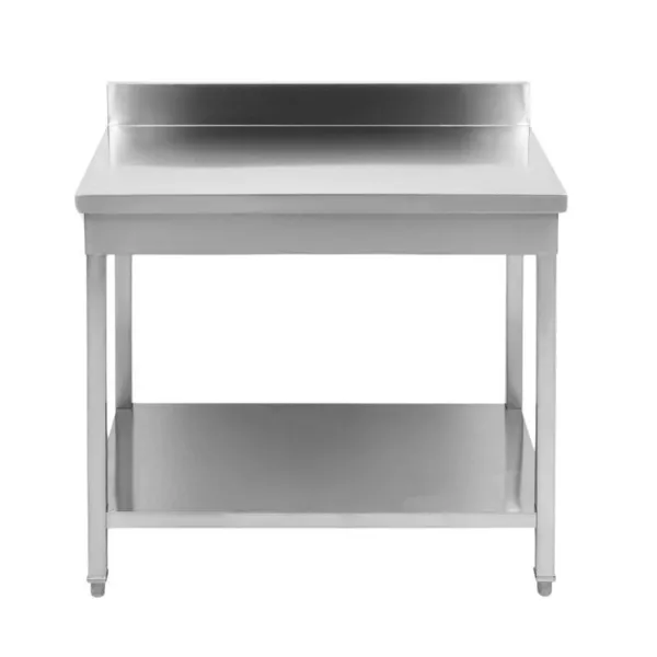 Profesionálny nerezový stôl 1400 x 700 mm s chrbtovou doskou a spodnou policou - H 950 mm - AISI 201