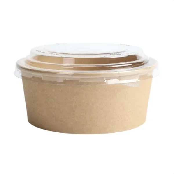 Šalátová Miska Kraft 750 ml Ø150 mm s Priehľadným PET Vekom, Okrúhla, Recyklovateľná - Sada 300 kusov